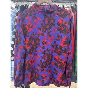 Liz Claiborne Blouse L Women's Purple & Red Floral All Over Print Lightweight